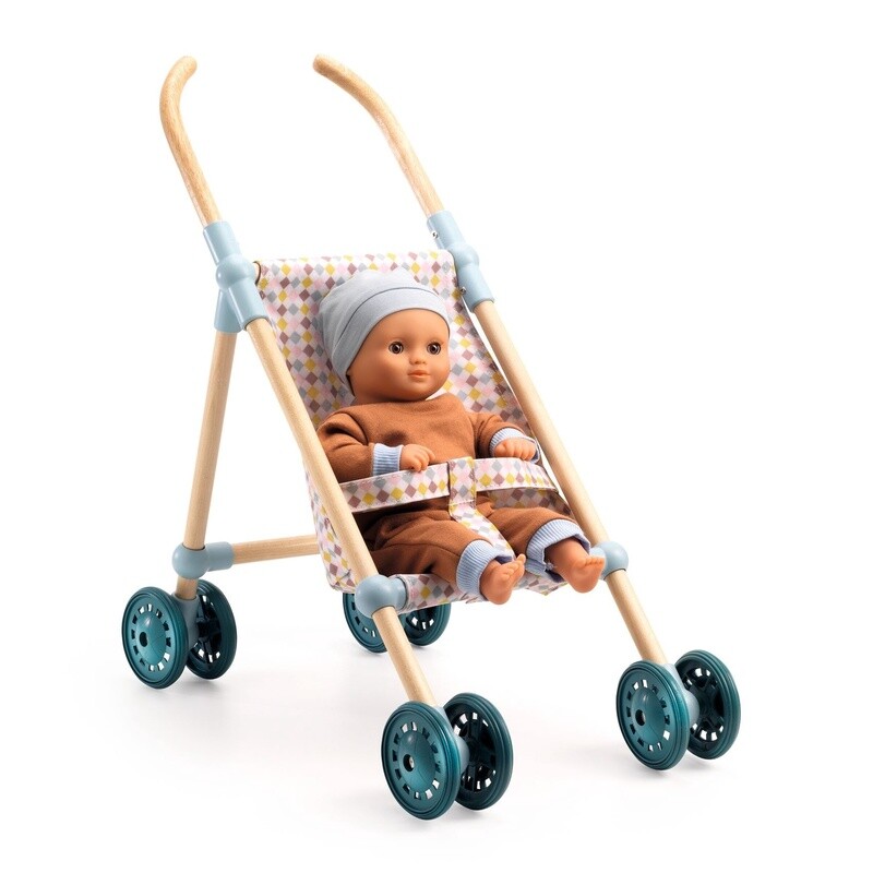 DJ07843 Pomea / Wooden Stroller Little Cubes - 44 cm