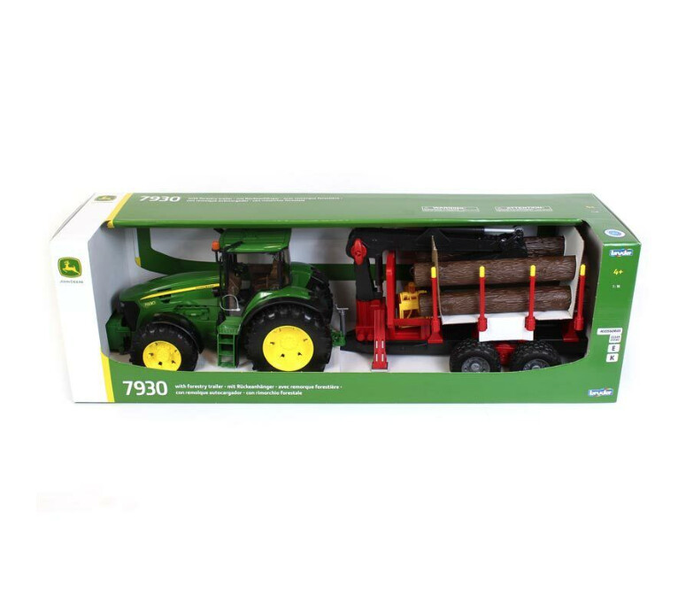 09821 John Deere 7930 w logging trailer, crane and 3 logs