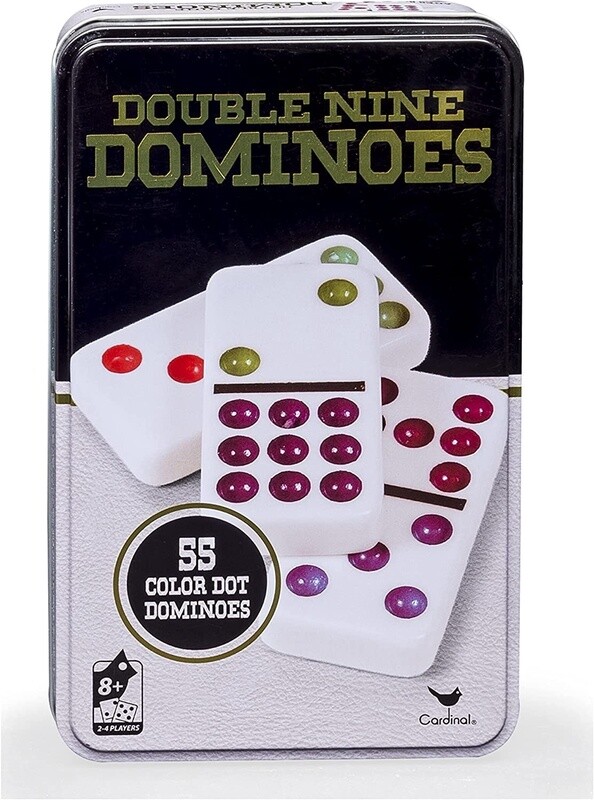 CRD 6041420 DOUBLE 9 COLOUR DOMINOS BLK/GLD TIN