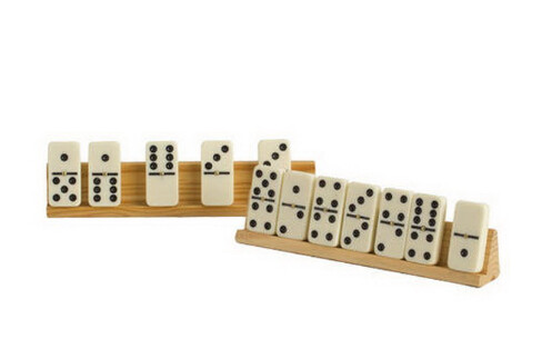 CH2405 DOMINOES - SET of 2 WOODEN TILE HOLDERS ( 8" Length x 1.25" High ) (EA)