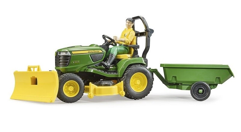 09824 John Deere lawn tractor w trailer and figure