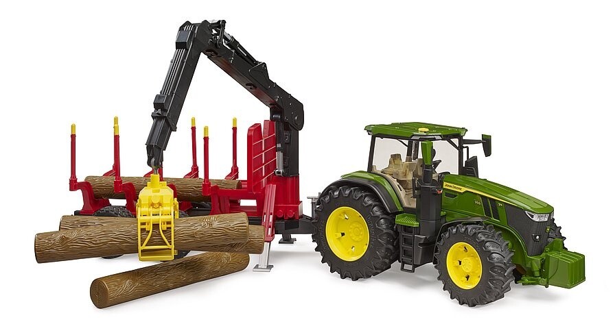 09829 John Deere Tractor 7R 350 w forestry trailer, crane and trunks