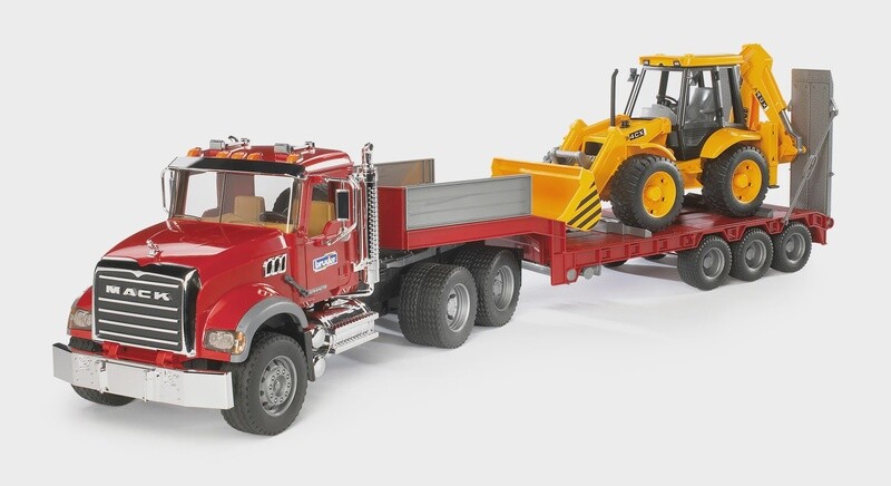 02813 MACK Granite Truck with Low Loader and JCB Backhoe Loader