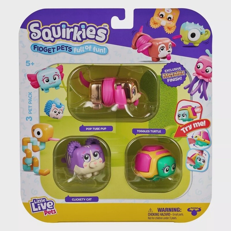 MOO26432 SQUIRKIES - 3pk FIDGET PETS ( Dog,Turtle,Cat )