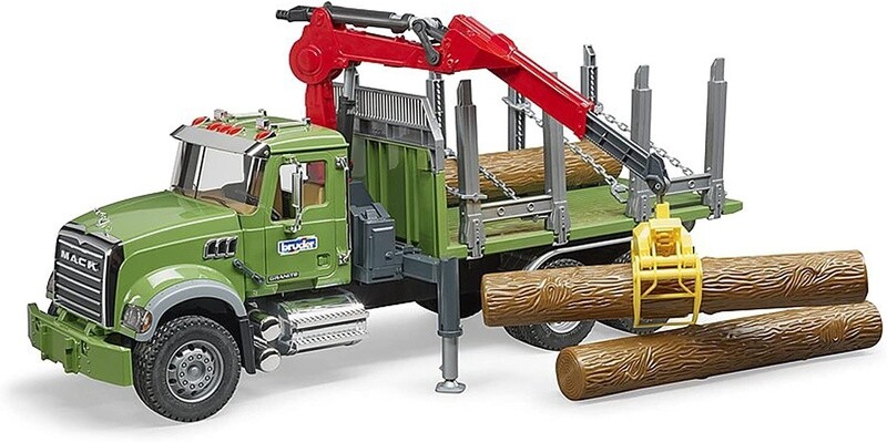 02824 MACK Granite timber truck with loading crane and 3 trunks