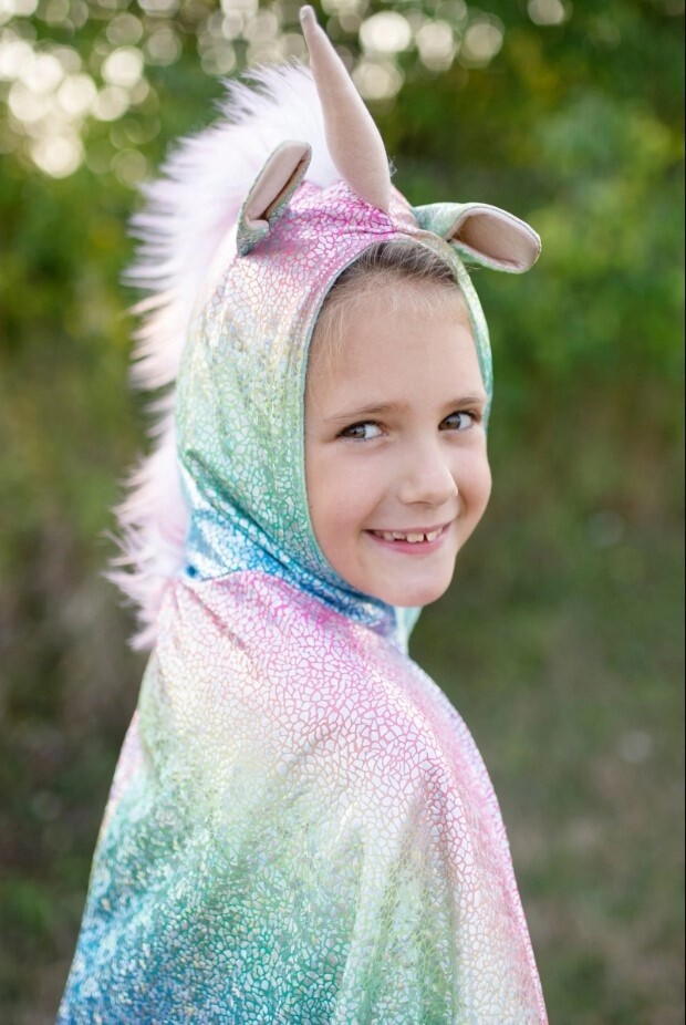 52105 Rainbow Reversible Unicorn Dragon cape, Size 5-6