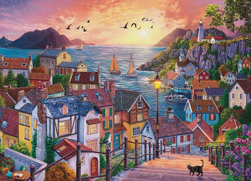 40284 Coastal Town at Sunset