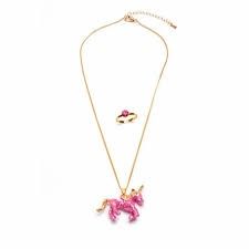 86150 Glitter Pink Unicorn Necklace &amp; Ring Set, 2pc