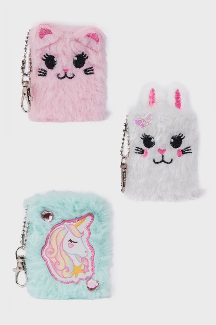 82851 Mini Furry Friends Keychain Journal, Bunny, Cat, Unicorn Assortment