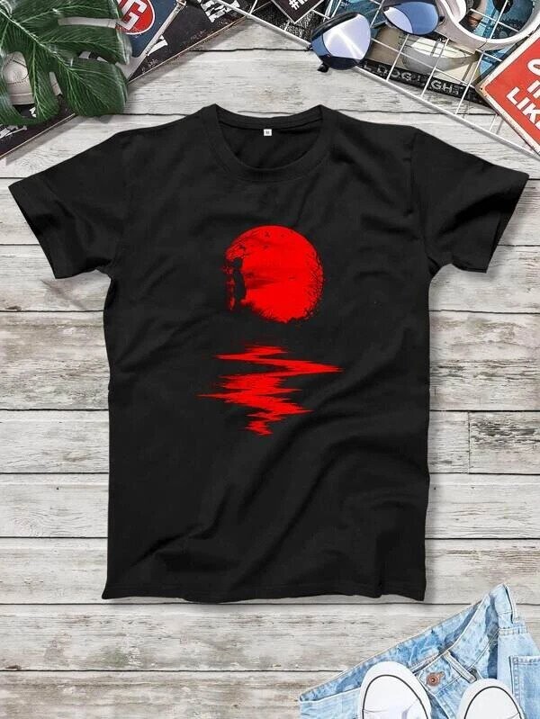 Men Figure And River Sight Print Tee