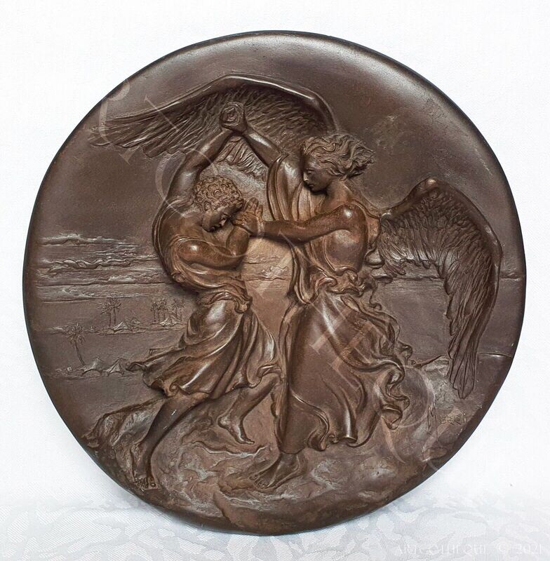 Assiette en composition, Jacob et l'ange d'après Gustave Doré, de Merri Roderick