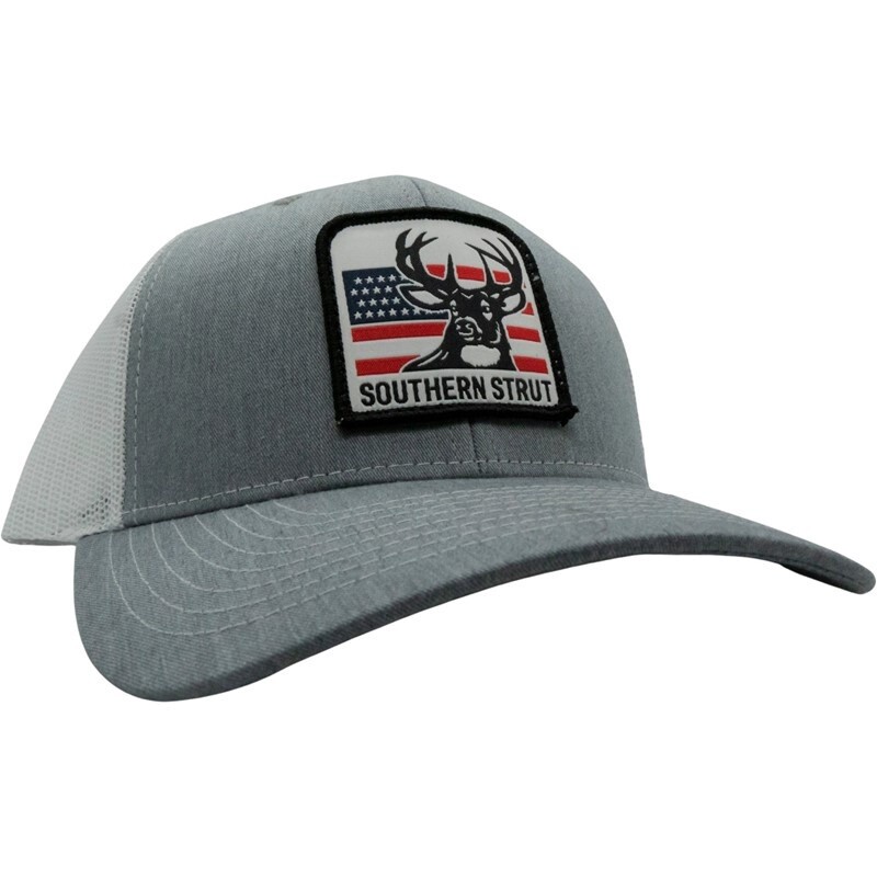 American Deer Patch Trucker - Heather Grey/White