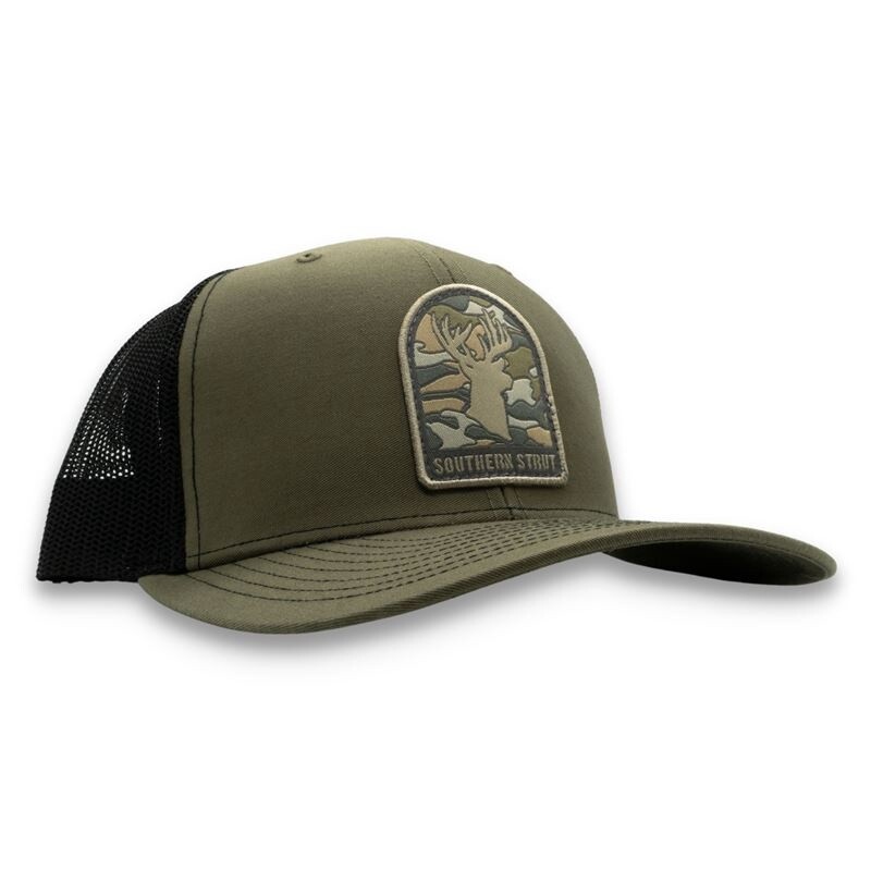 Camo Deer Patch Trucker Hat - Loden/Black