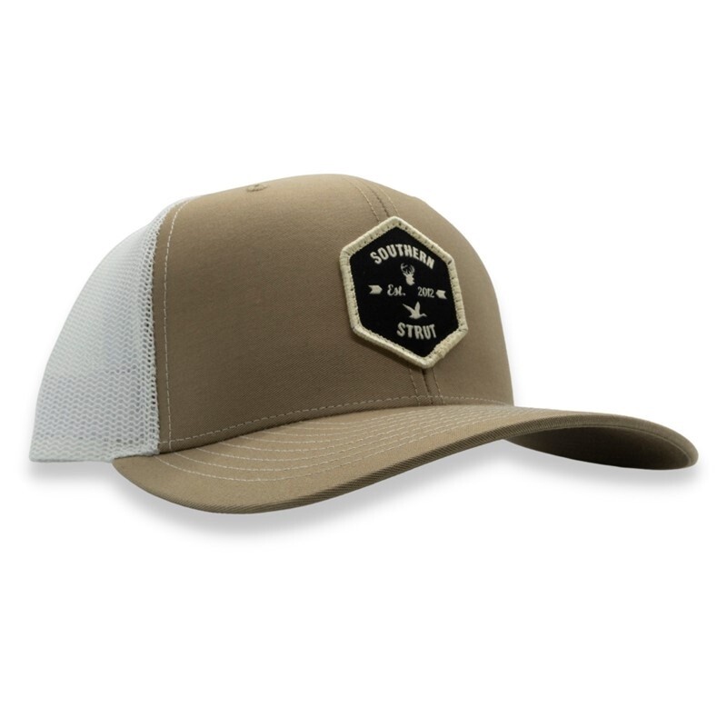 Diamond Deer Patch Trucker Hat - Khaki/White