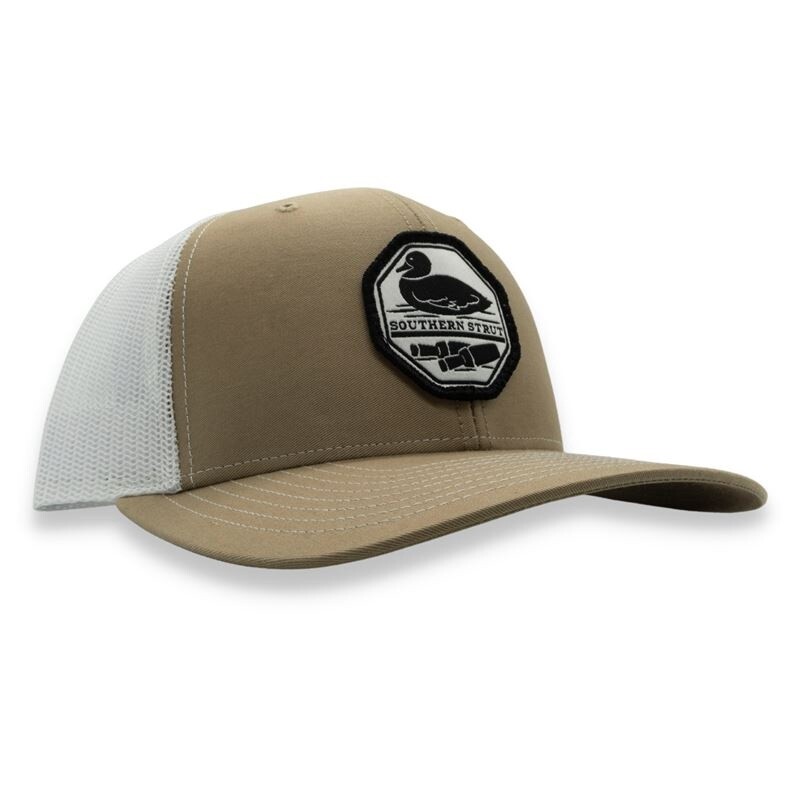 Duck &amp; Calls Patch Trucker Hat - Khaki/White