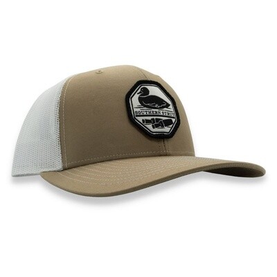 Duck &amp; Calls Patch Trucker Hat - Khaki/White