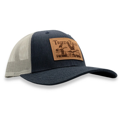 Ducks Leather Patch Trucker Hat - Heather Navy/Lt Grey