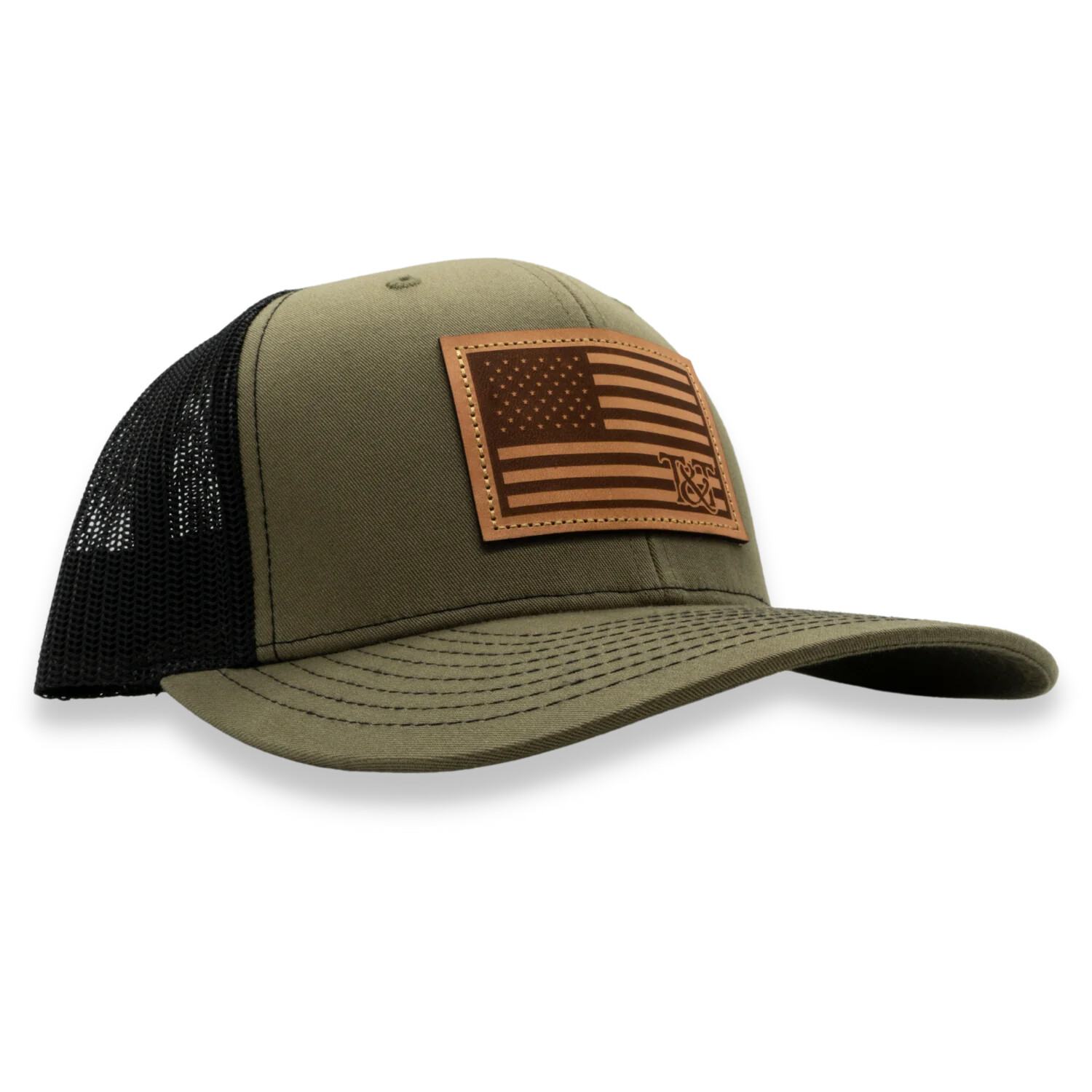 Flag Leather Patch Trucker Hat - Loden/Black