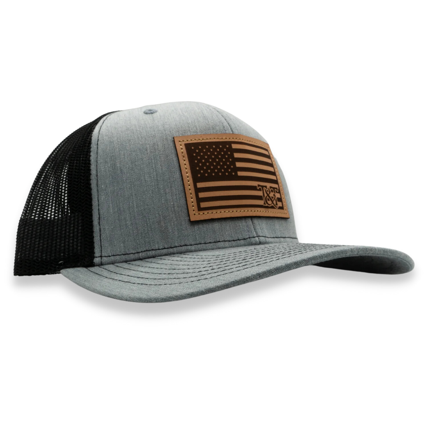 Flag Leather Patch Trucker Hat - Heather Grey/Black