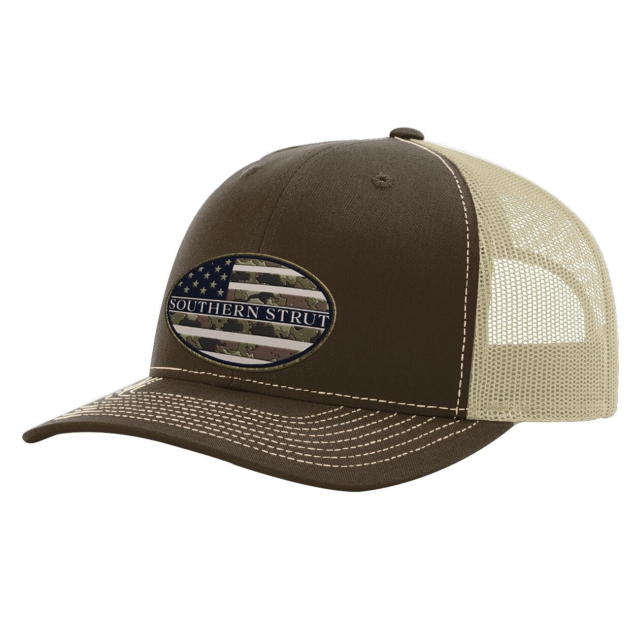 Camo Oval Patch Trucker Hat - Brown/Khaki