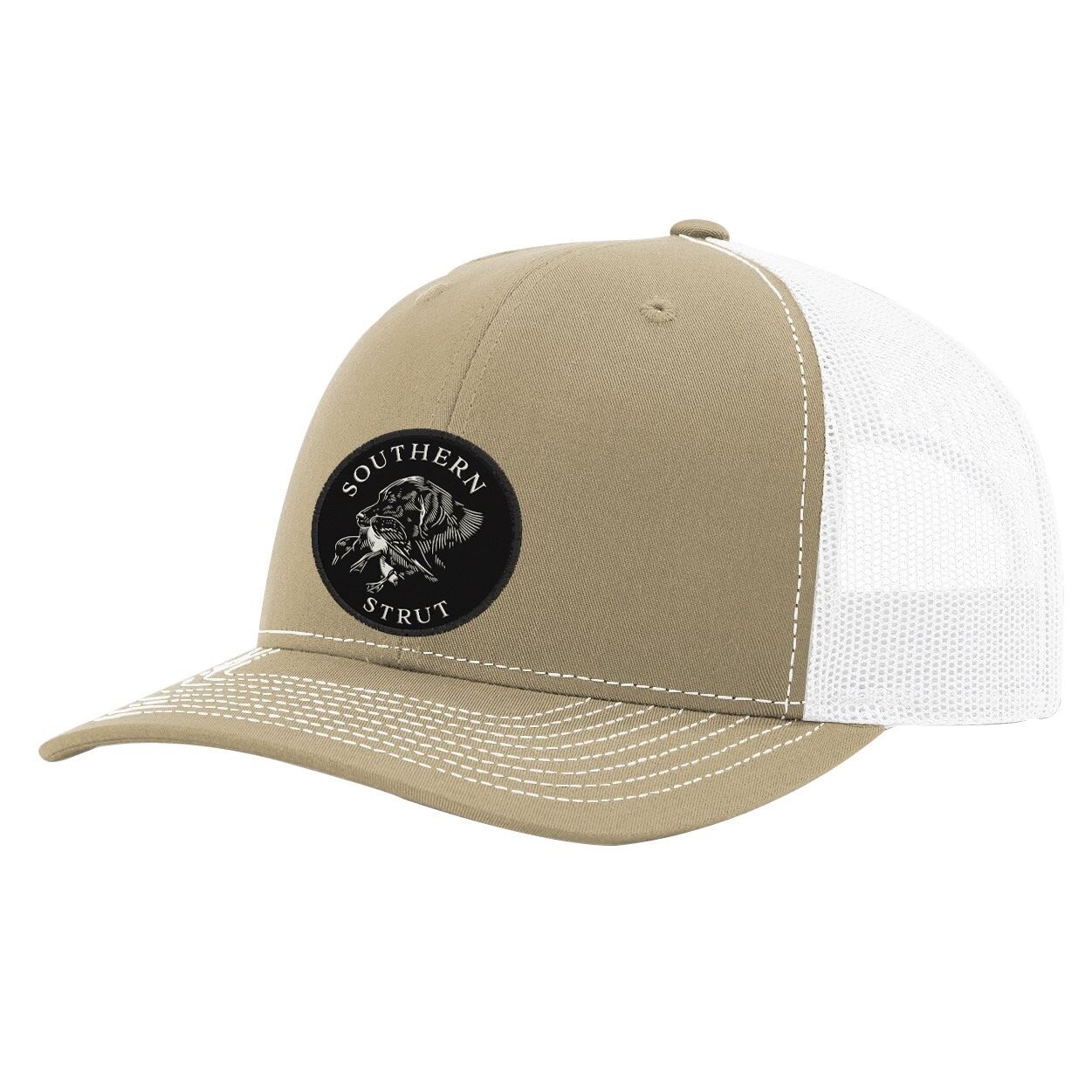 Hunting Dog Patch Trucker Hat - Khaki/White