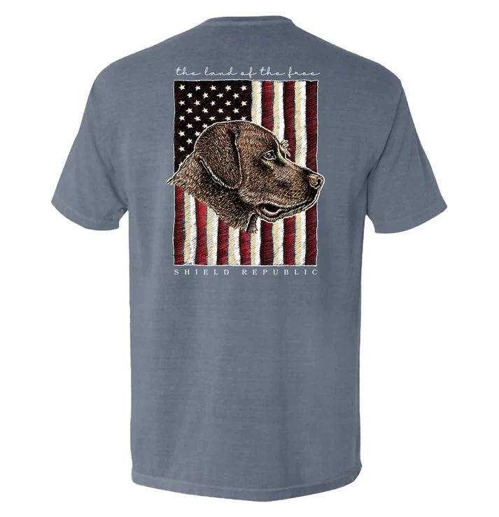 Land Of The Free Chocolate Lab Pocket Tee