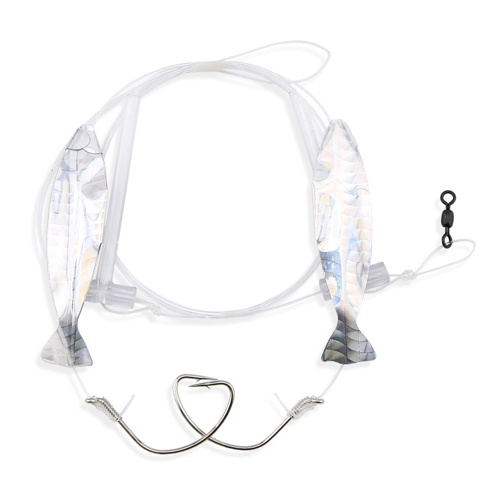 Aqua-Clear HI/LO PLAIN MINNOW RIG 2/0 HOOK 40LB SILVER HOLO