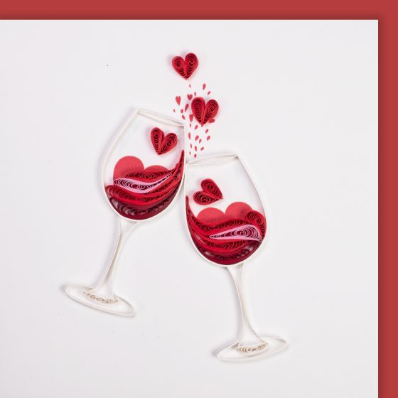 Quilling Card -  Wine glasses with hearts