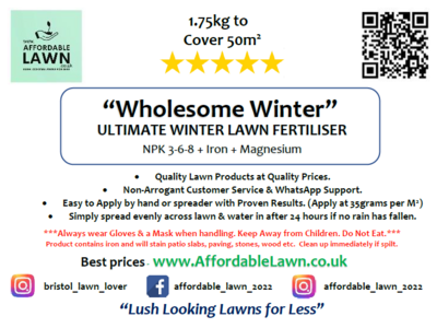 "Wholesome Winter" 3-6-8 +Fe+MgO Ultimate Winter Lawn Fertiliser - Covers 50m2