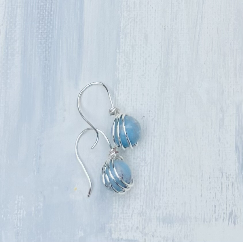 larimar drop earrings with stainless silver wire