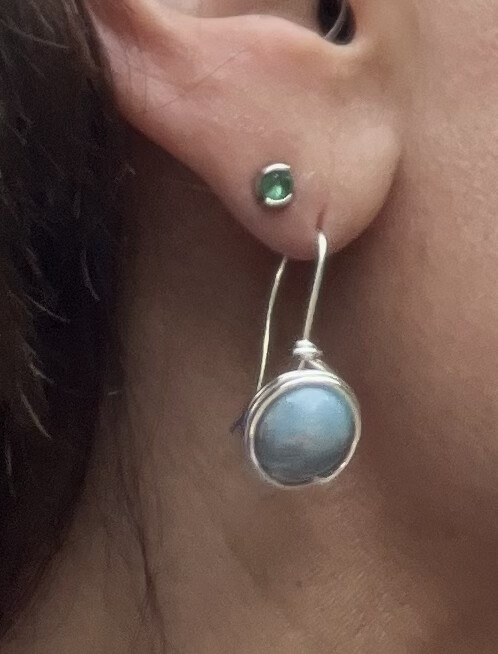 round larimar bead earrings with stainless silver wire