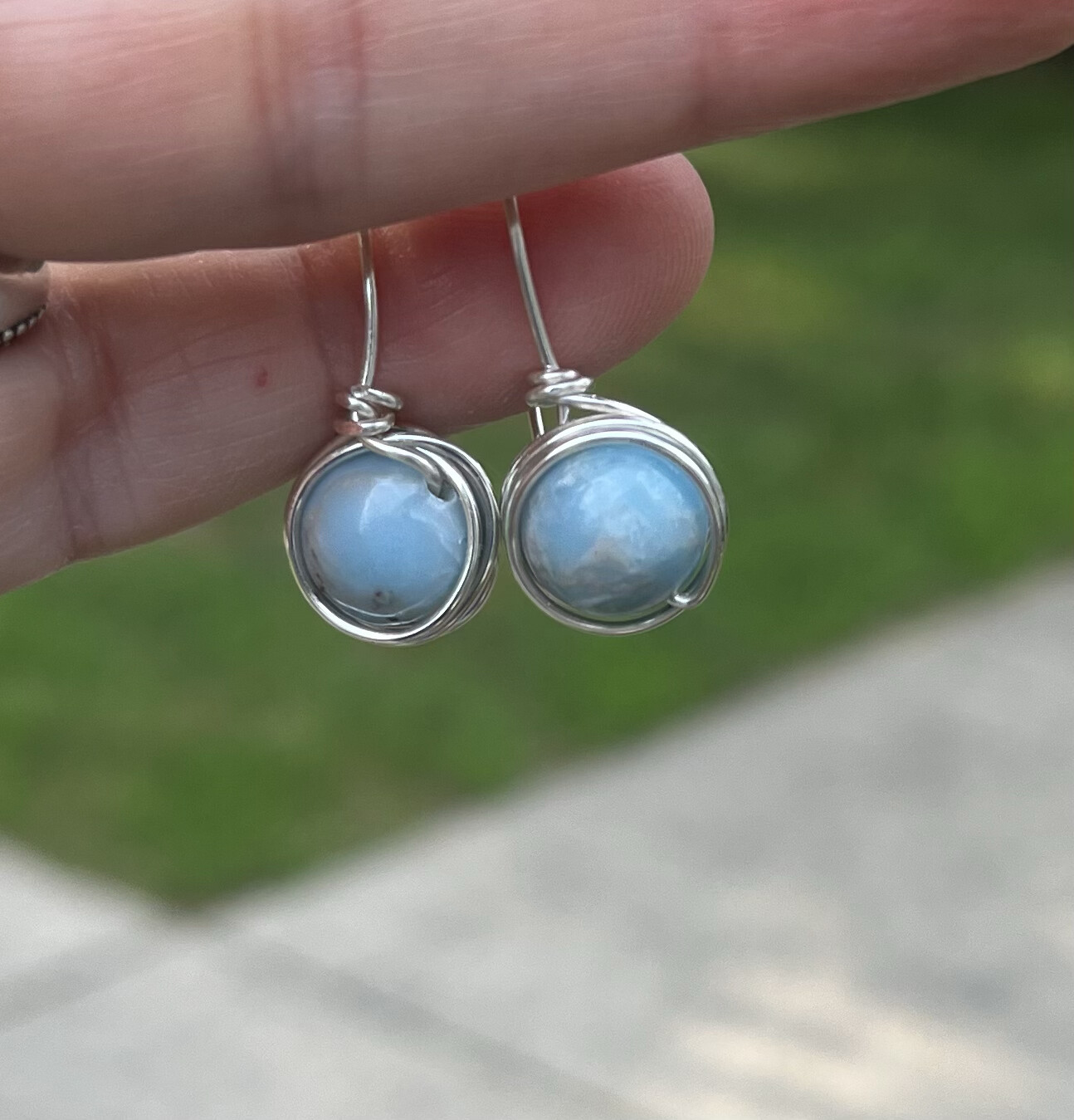 larimar earrings with stainless steel silver wire