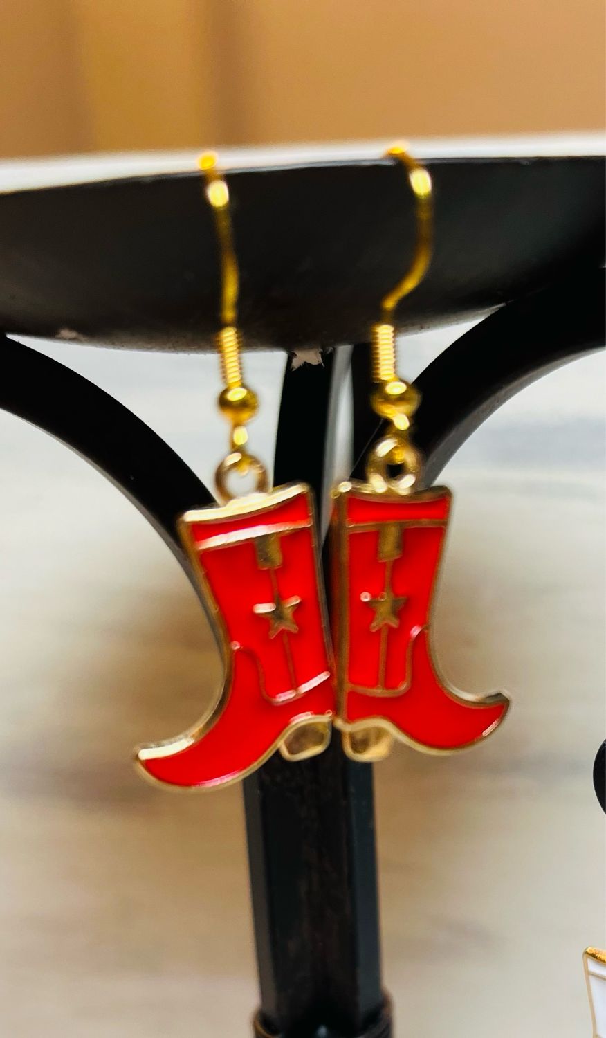Cowboy Boot Earrings Gold Wire
