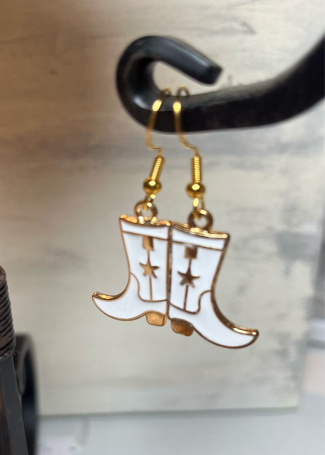 Cowboy Boot Earrings Gold Wire
