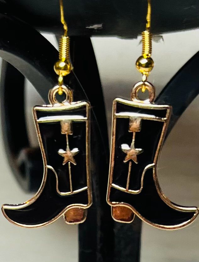 Cowboy Boot Earrings Gold Wire