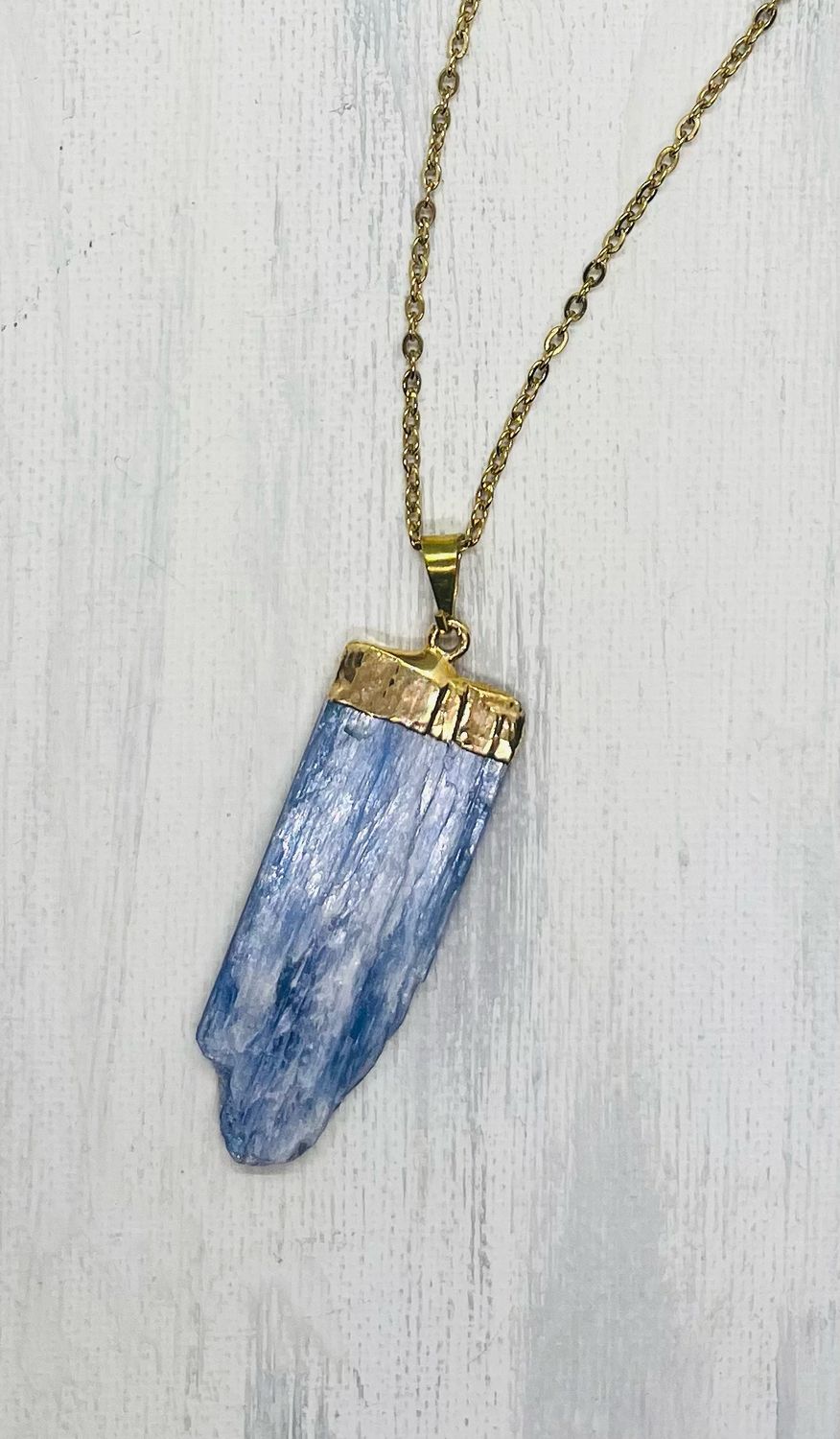 Blue Kyanite Pendant gold trim