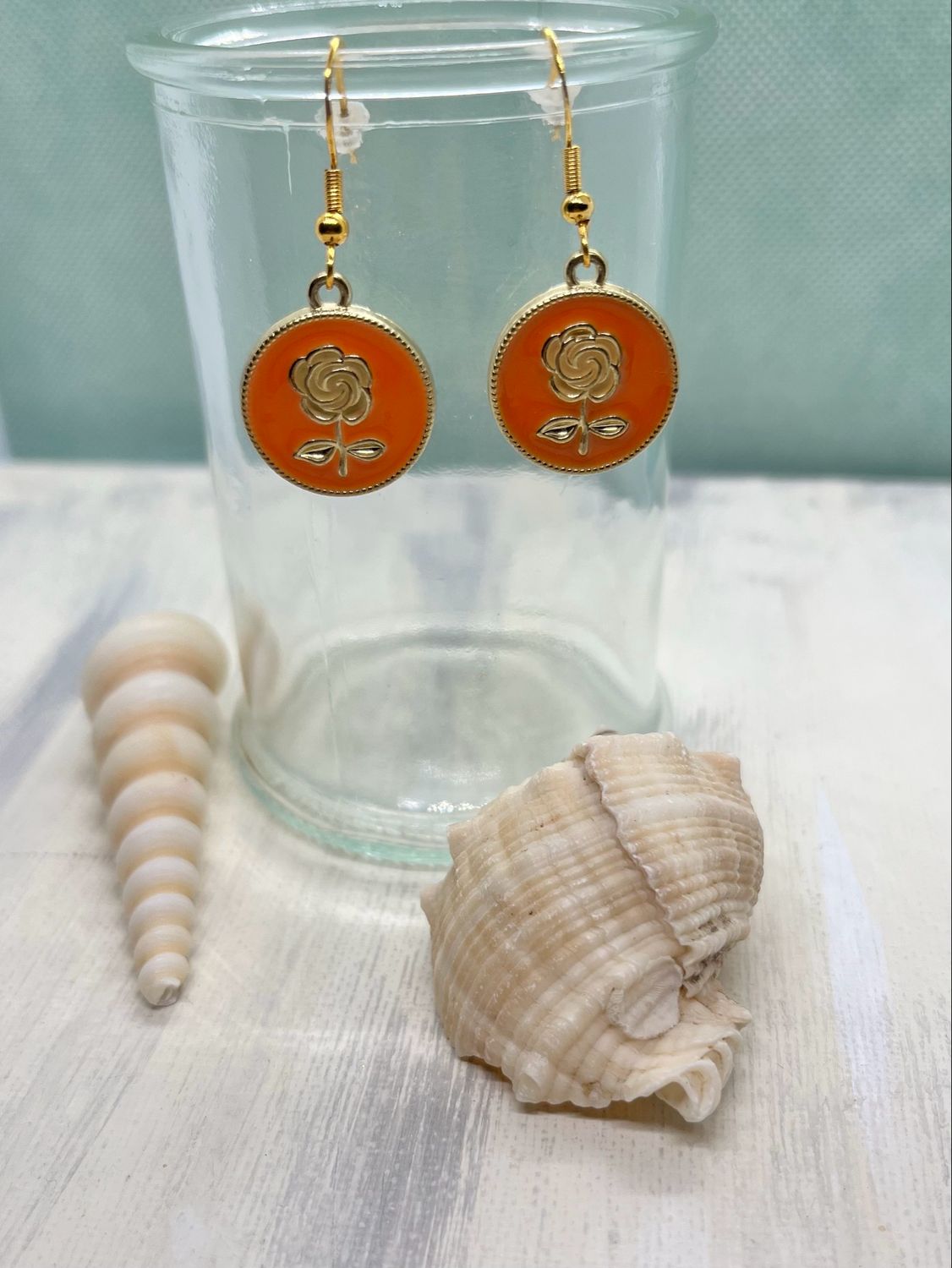 Orange Enamel Flower Earrings