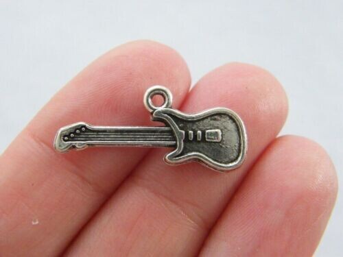 Electric guitar charms antique silver tone MN17