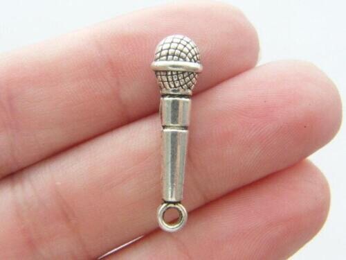 Microphone charms antique silver tone MN36