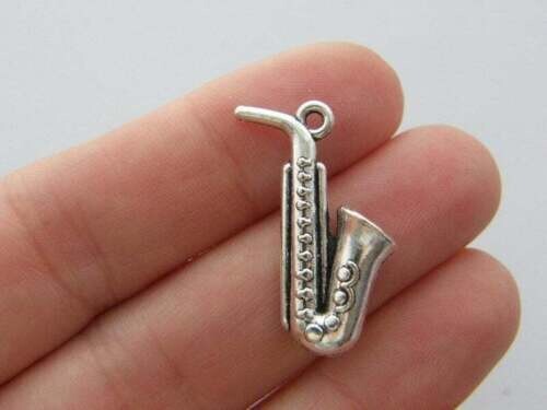 Saxophone charms antique silver tone MN64