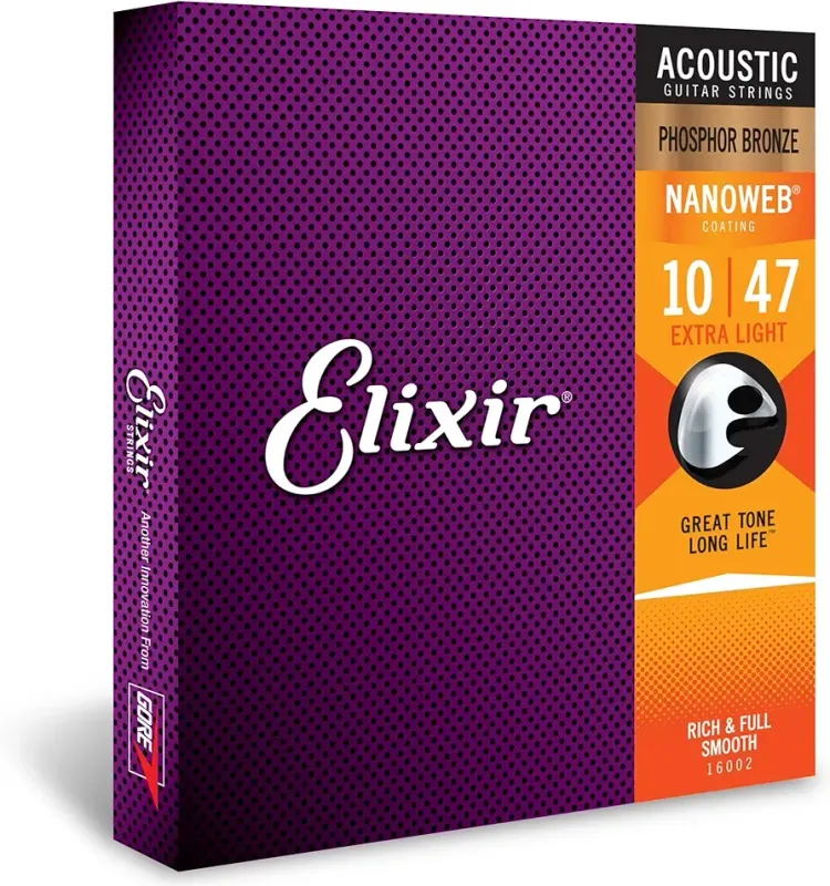 Elixir Nanoweb Phosphor Bronze 10-47 Acoustic Guitar Strings
