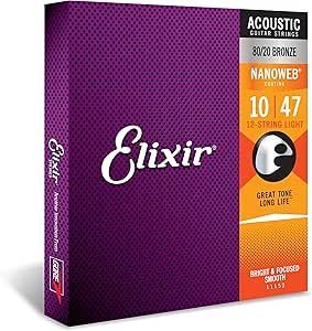 Elixir Strings 80/20 Bronze Acoustic Guitar Strings w NANOWEB Coating, Extra Light (.010-.047)