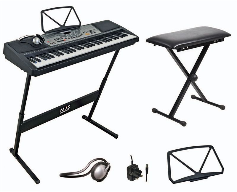 New Jersey Sound 61 Key Full Size Digital Electronic Keyboard Kit Inc. Keyboard Stool