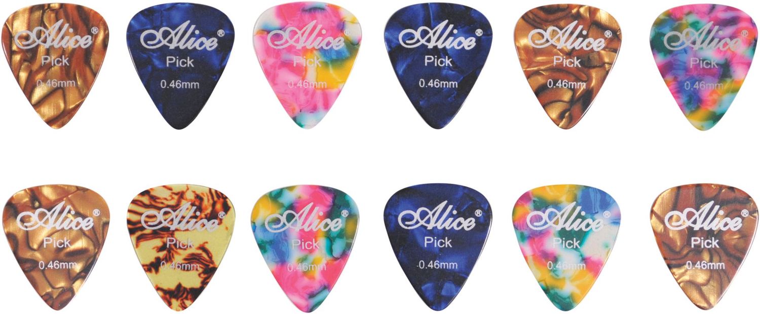 12 Assorted Colour (3 Designs) Celluloid Guitar Picks 12 Assorted Colour (3 Designs) Celluloid Guitar Picks