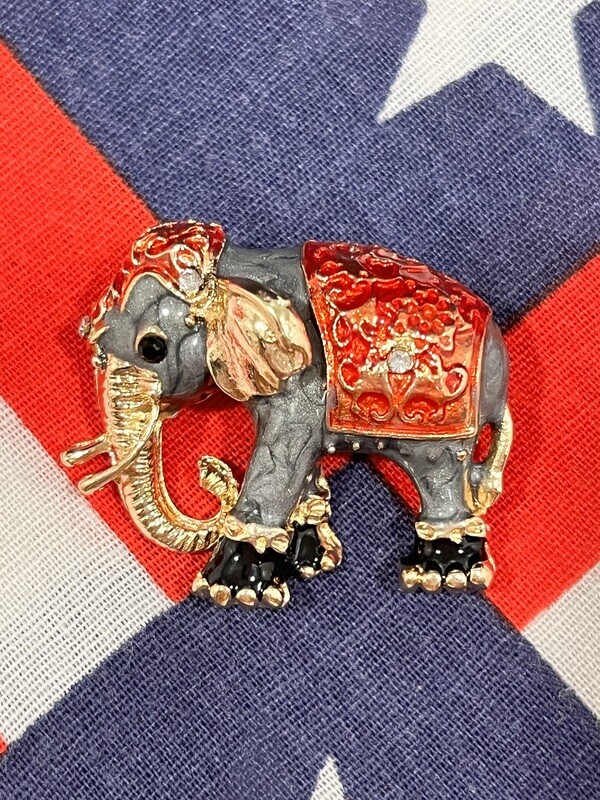 Red and Blue Gray Elephant Pin
