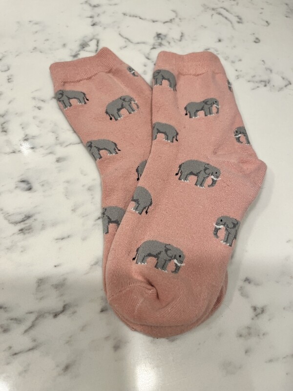 Pink and Gray Elephant Socks