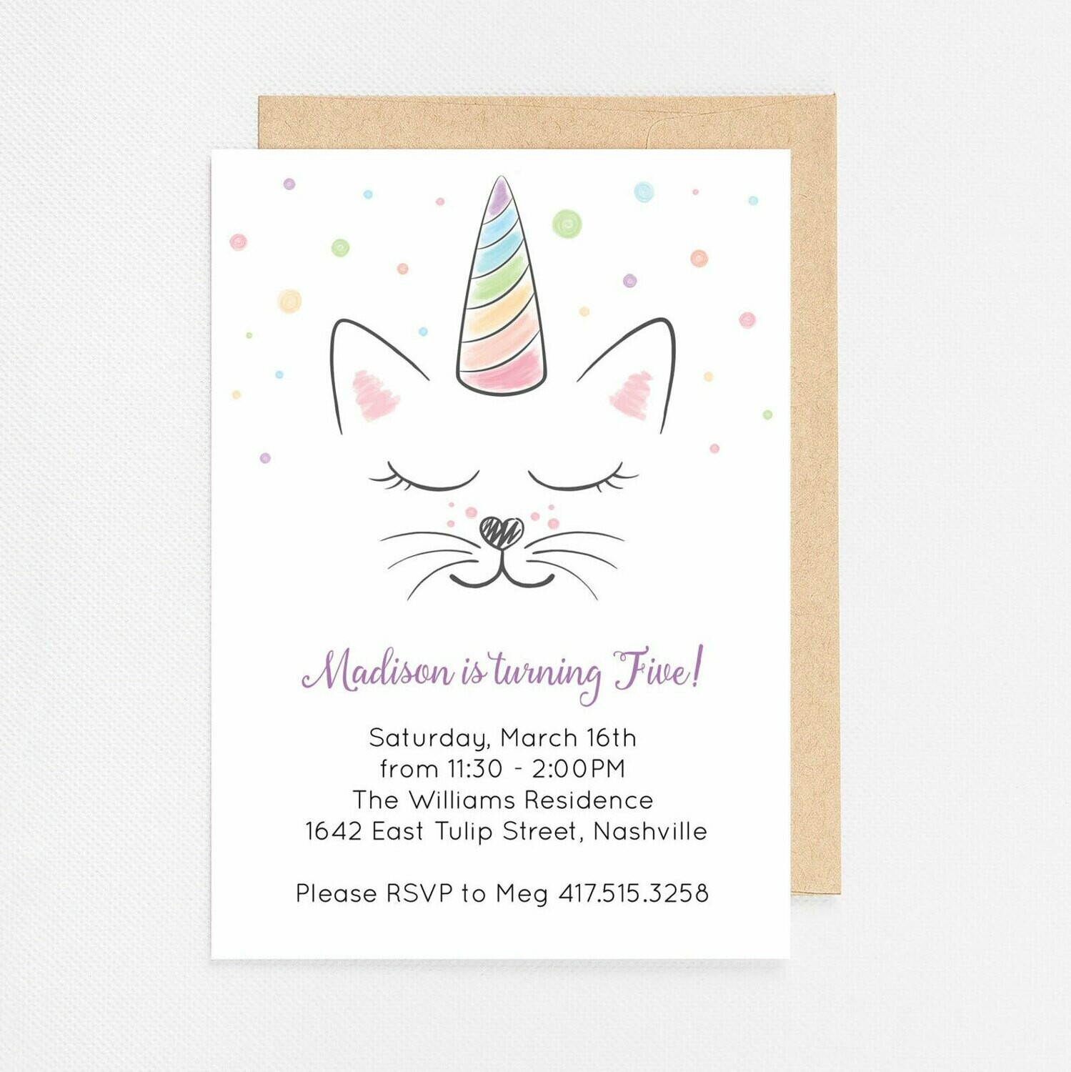 Caticorn Kitten Unicorn Invitation - Digital or Printed