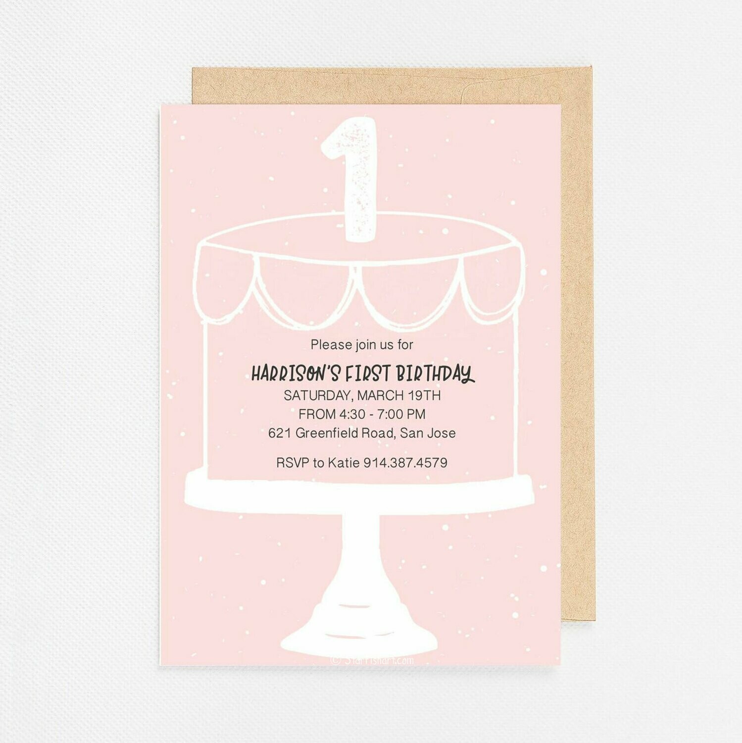 First Birthday Modern Cake Invite - Digital or Printed