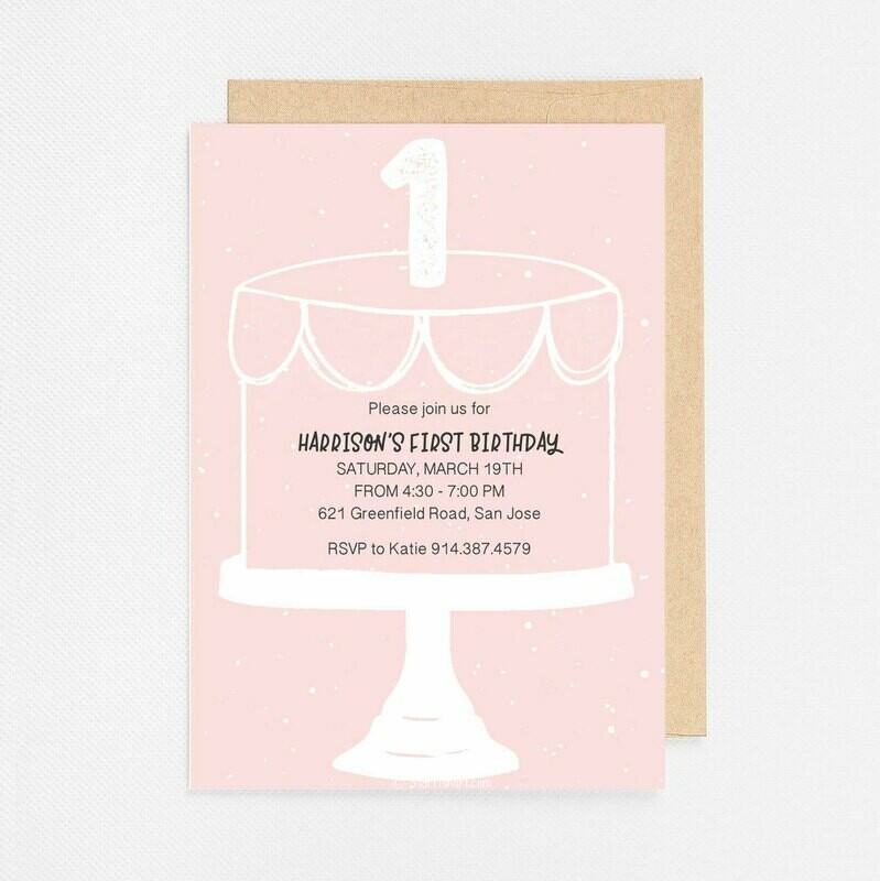 First Birthday Modern Cake Invite - Digital or Printed