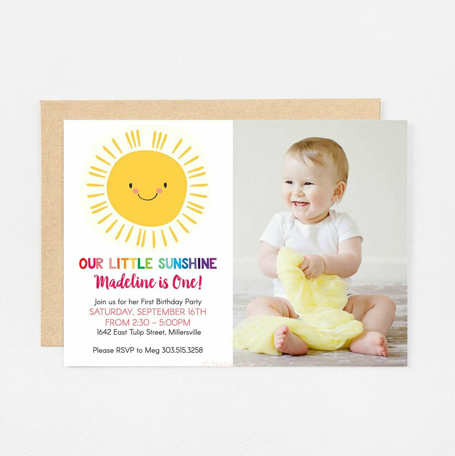Sunshine Birthday Photo Card Invitation - Digital or Printed